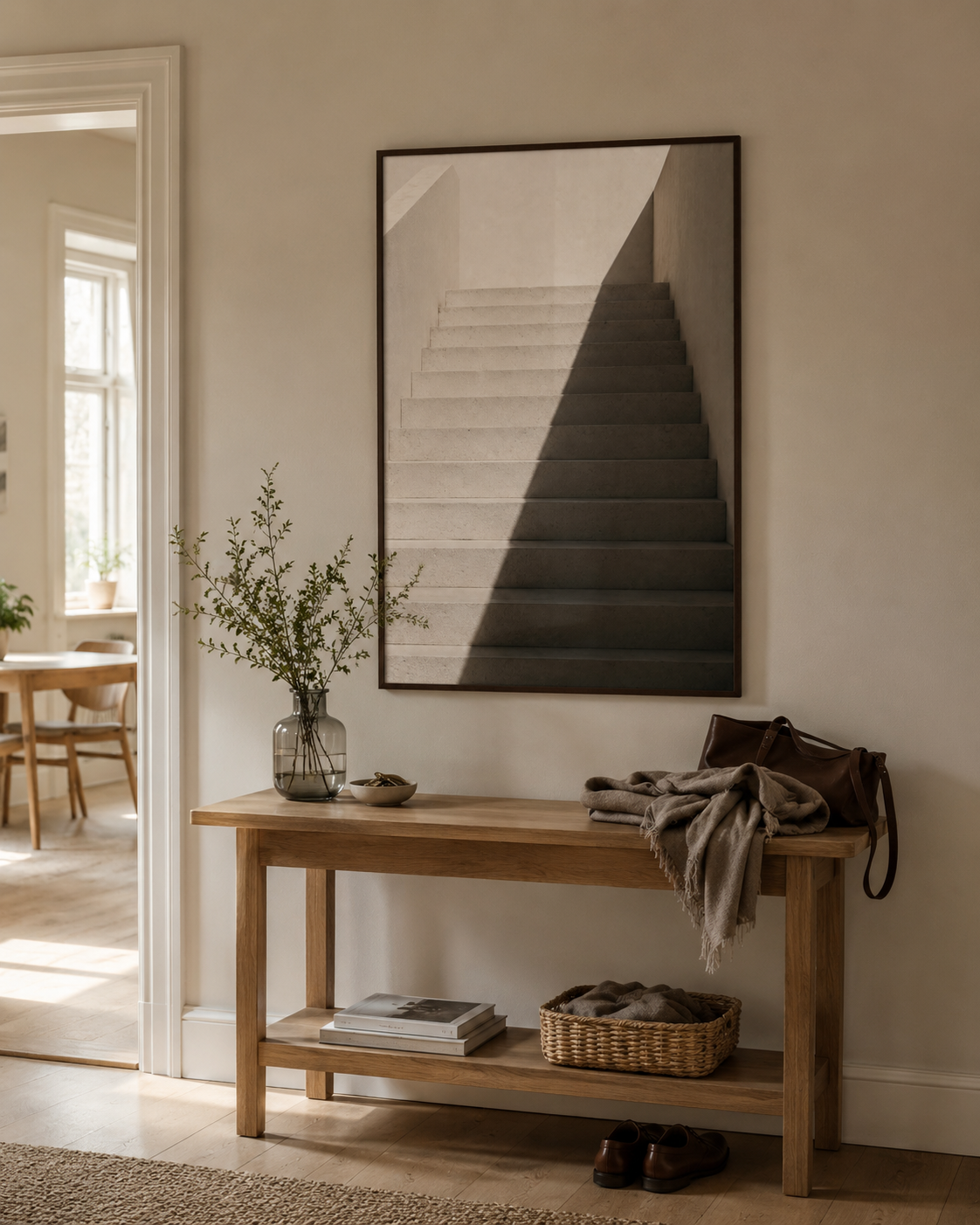 Arkitekturposter med trappa i ljus hall